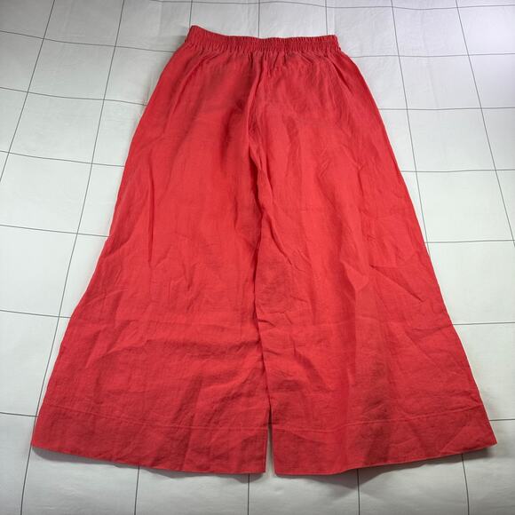 Athleta Pants Women 2 Coral Playa Linen Wide Leg Crop Slit Relaxed Casual Resort - Picture 3 of 13